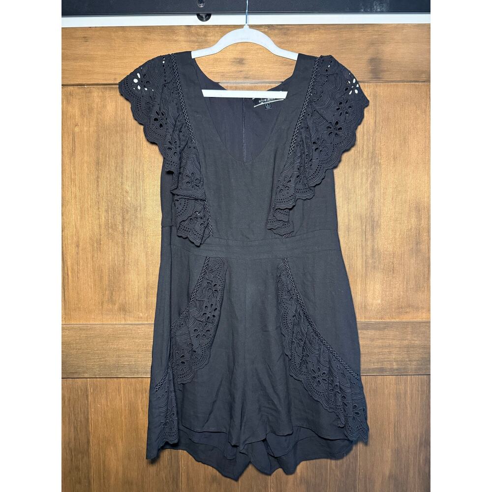 Blue Blush‎ Women’s Black Lace Ruffle Short Sleeve Romper One-Piece Large Large